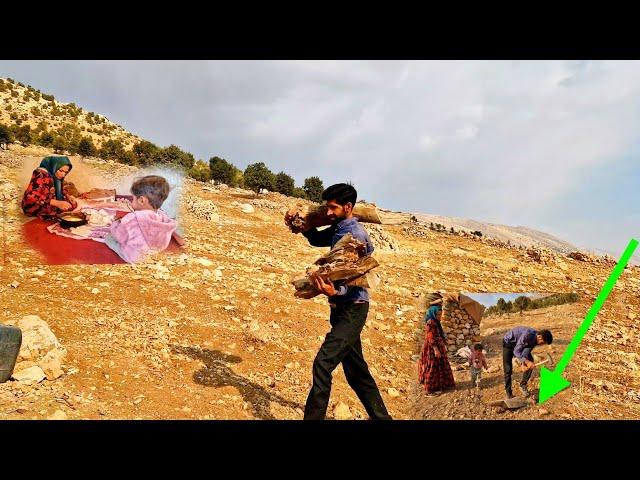 Keyvan and his effort to bring wood from the village to heat the stone hut of Zahra and her children