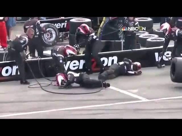 Scott Dixon Takes Out Pit Crew Member During Race