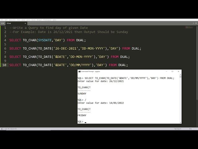 Query to find day of given date using to_char and to_date - Practical Demonstration - Oracle SQL