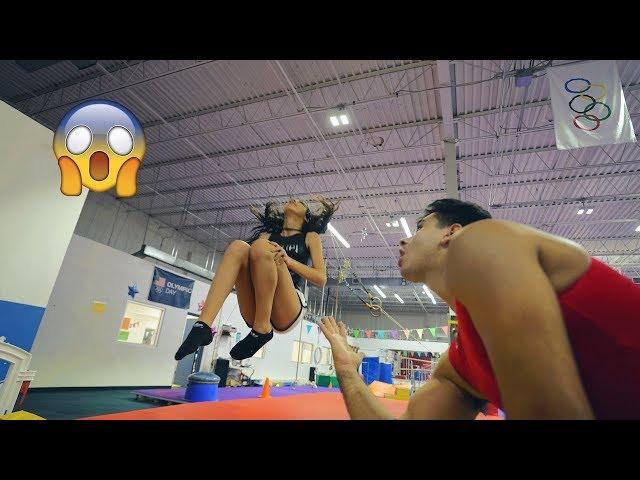 TEACHING MY WIFE HOW TO BACKFLIP (super funny)