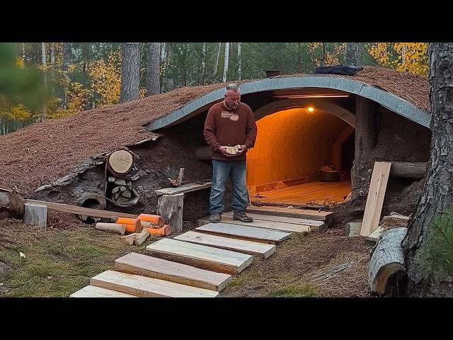 Man Builds 2-Room Log CABIN Underground | Start to Finish by @bushcraftua1