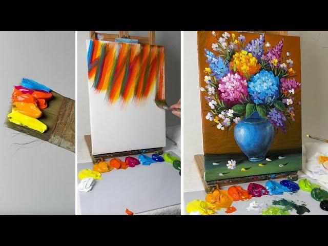 Vibrant Floral Bouquet in a Blue Vase | Acrylic Painting Tutorial for Beginners #108