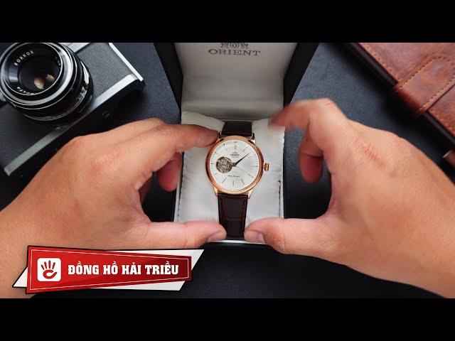 Đập Hộp Đồng Hồ Orient Bambino Opent Heart Vàng Hồng Cực Sang