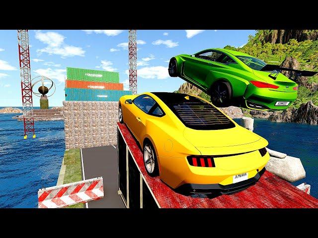 Super Cars Vs 100 Mega Container Jump Parkour - Speed Car Crash - BeamNG Drive #4