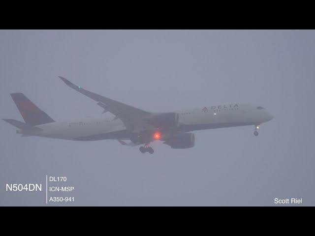 Delta A350 Landing in Cold Snowy Winter Weather -  N504DN | DL170 | ICN-MSP | A350-941