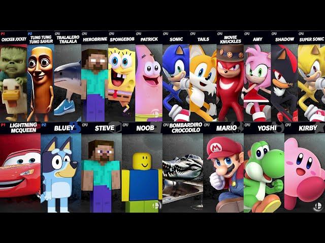 Sonic vs Mario vs Kirby vs Tralalero Tralala vs Bombardiro Crocodilo | Super Smash Bros Ultimate