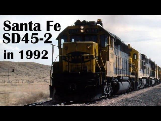 Santa Fe SD45-2 on the Transcon in Kernan, IL, Sept. 13, 1992