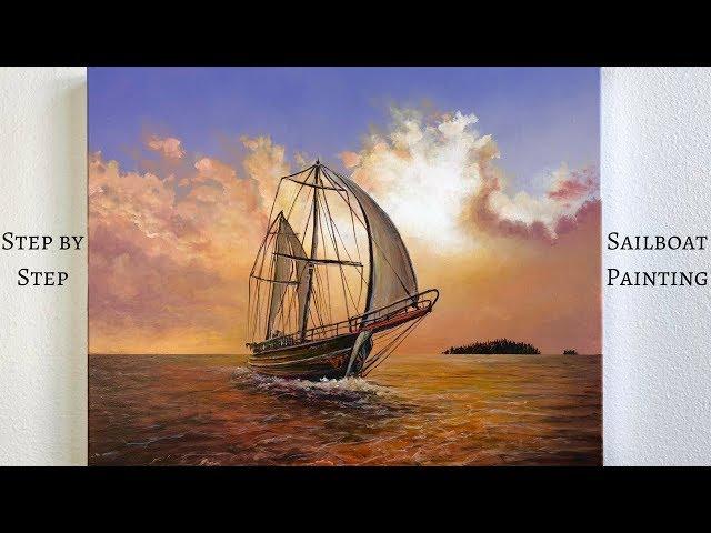 Sailboat STEP by STEP Acrylic Painting (ColorByFeliks)