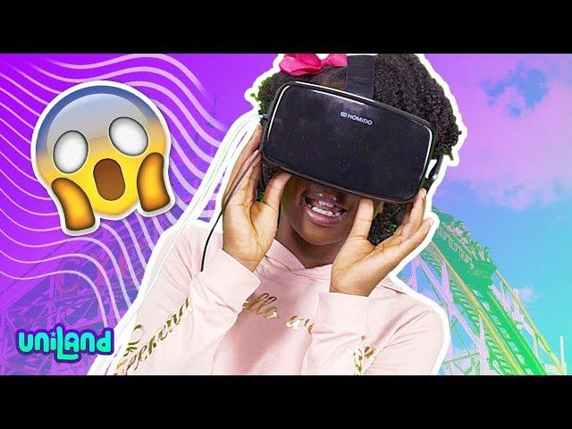 Kids Try Rollercoaster VR | Virtual Reality Gameplay and Review | UniLand Kids