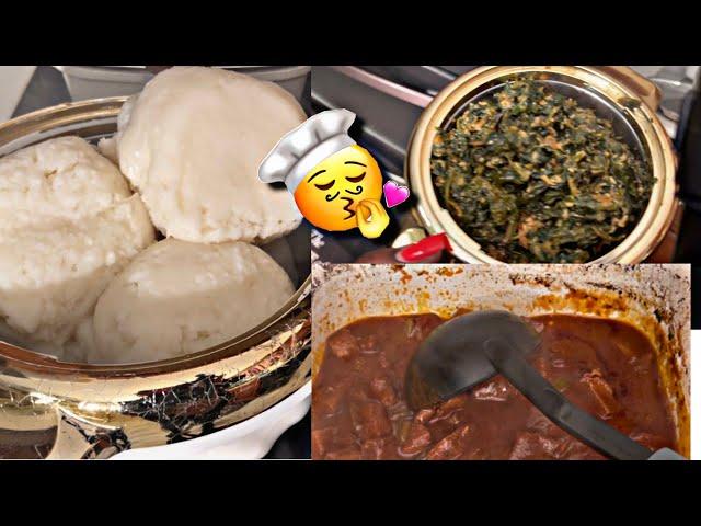 Learn how to make Fufu with meat and spinach