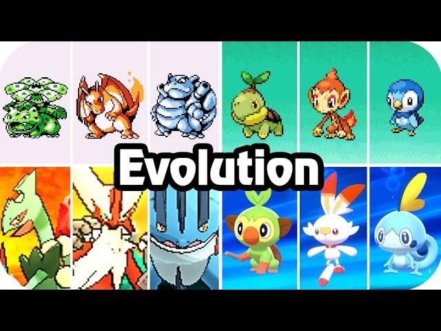 Pokémon Game : Evolution of Starter Evolution Animations (Side by Side)