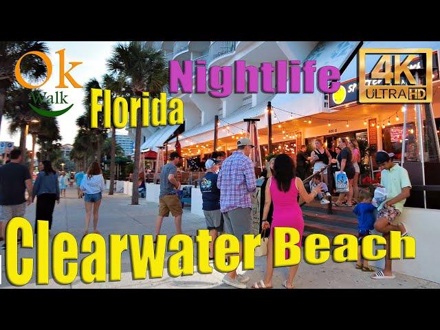 [4k] Nightlife Clearwater Beach Florida - Tampa Bay Area - Walking Tour