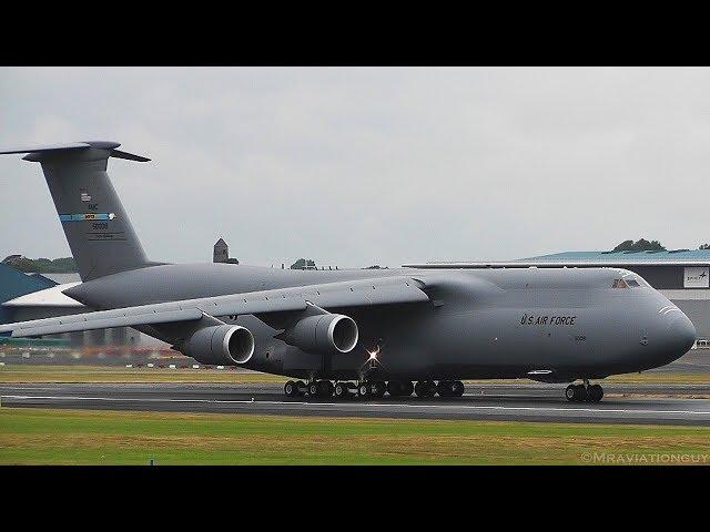 TRUMP UK VISIT: 2 US Air Force C-5M Super Galaxy's AWESOME Landings & Takeoffs (Prestwick Airport)