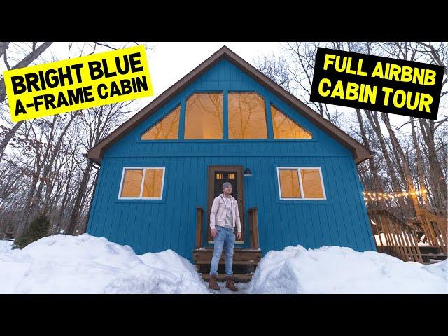 BRIGHT BLUE A-FRAME-STYLE CABIN! Modern Tiny A-Frame Airbnb Tour