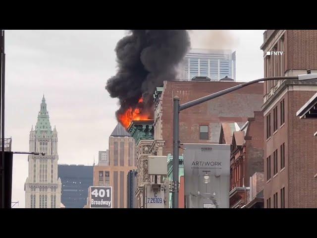 FLAMES from Soho Building Roof - 2-alarm Fire in NYC