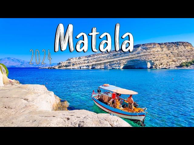 Matala Crete, walking tour 4k, Matala Kreta, Greece 2024