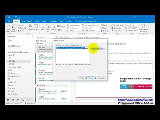 How to extract email addresses from mail folders in Outlook