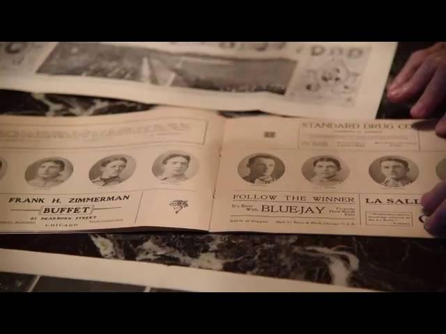 Lloyd Levin and his vintage Cubs memorabilia from 1907.