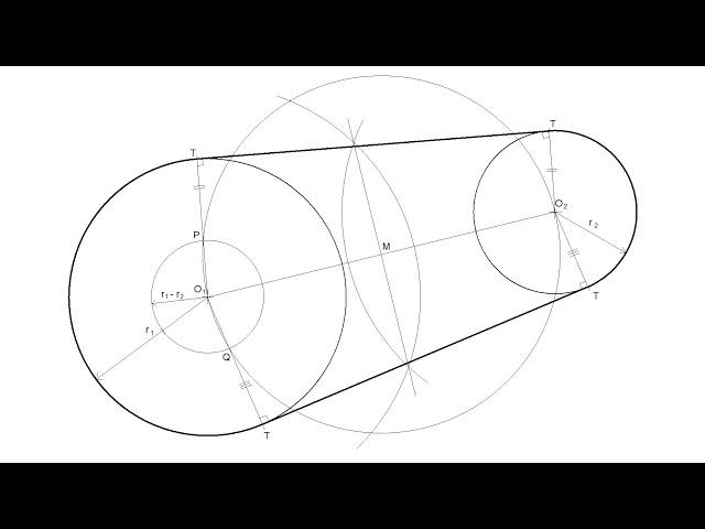 How to draw the external tangents to two unequal circles