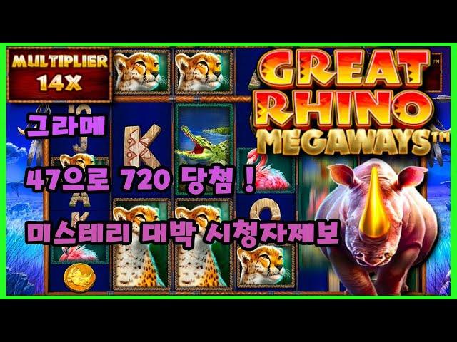 [슬롯 딸래미] 그레이트 라이노 메가웨이즈  GREAT RHINO MEGAWAYS 그라메 미스테리 대박 15스핀 10곱 시청자 제보 #슬롯 #그레이트라이노 #프라그마틱