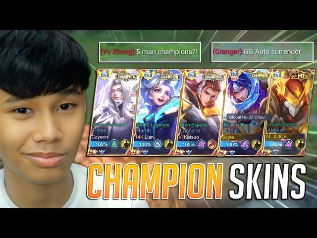 5 MAN CHAMPION SKIN SQUAD! | ALL MLBB WORLD CHAMPION HEROES M1-M4!