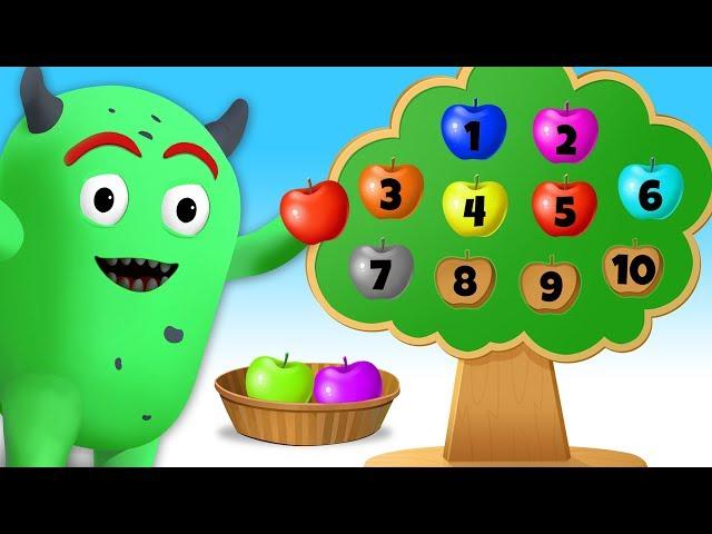 Monday il mostro impara i numeri colorando il frutta | Video Educativi