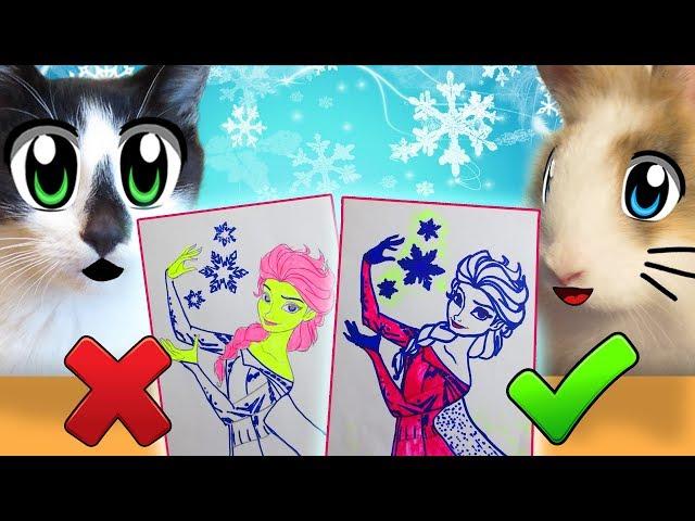 3 MARKER CHALLENGE! CAT BABY RABBIT BUFFY and ELSA from frozen and DOLLS LOL! 3 MARKER CHALLENGE