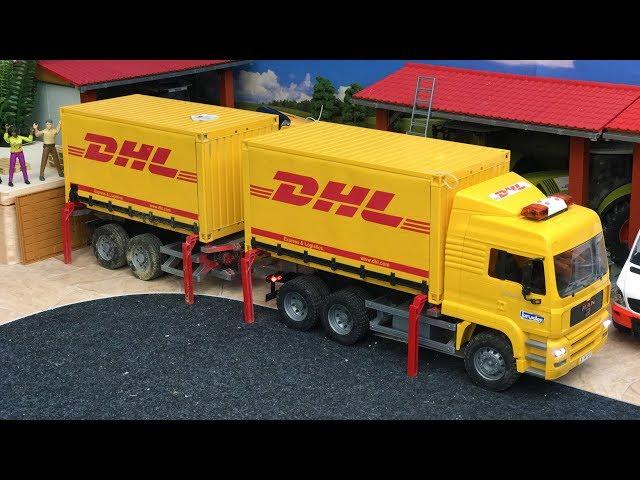 TOY Trucks video for kids | Bruder toys DHL container