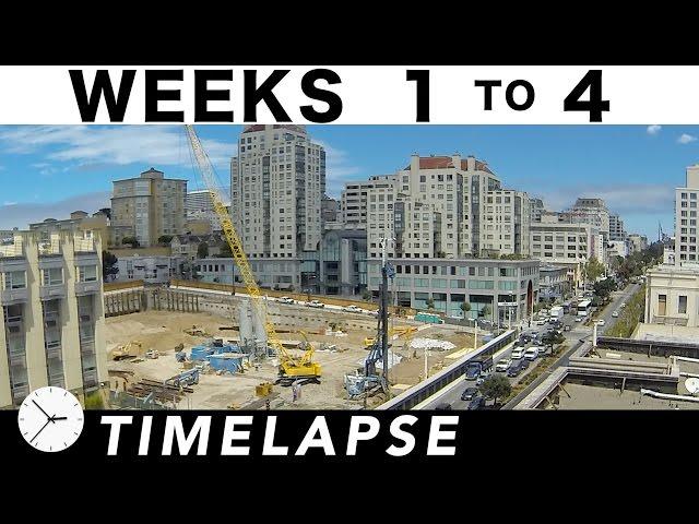 4-week construction time-lapse: Ⓗ Weeks 1 thru 4: Construction excavation begins in earnest