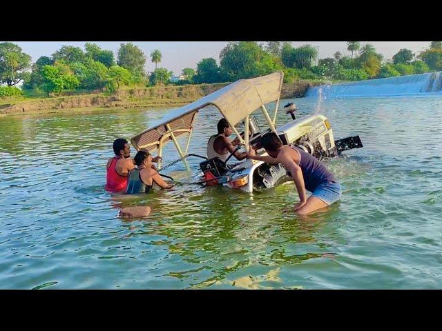 Eicher 485 Tractor Stuck in Deep River while washing for Diwali