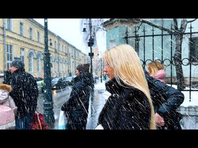 ️ VERY HARD CLIMATE IN RUSSIA  MOSCOW SNOWFALL! RUSSIAN WINTER! Walking tour - ⁴ᴷ (HDR)