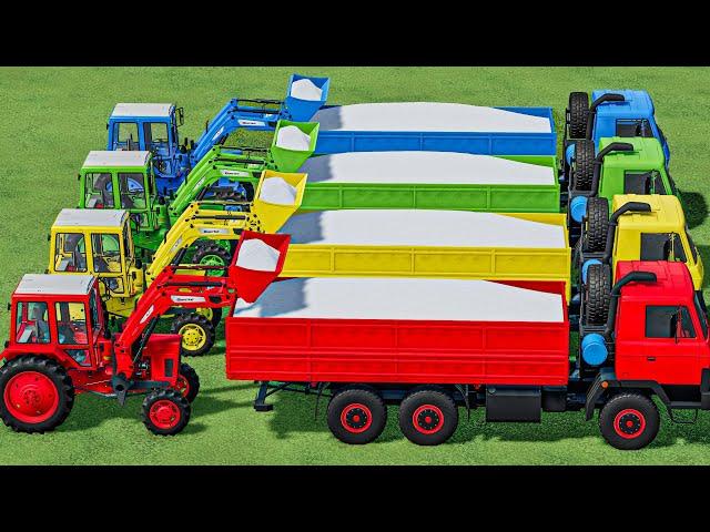 WORK OF COLORS ! SNOW LOAD WORK & ROAD BUILD with Mini Tractors & TRUCKS ! Farming Simulator