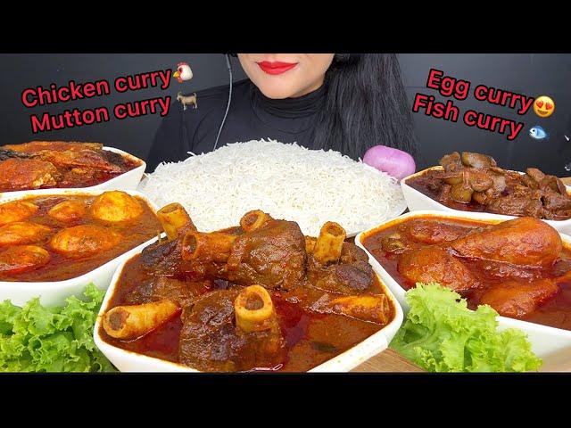 MUTTON CURRY,LAL MURGHIR JHOL,EGG CURRY,LIVER CURRY,FISH CURRY *ASMR EATING