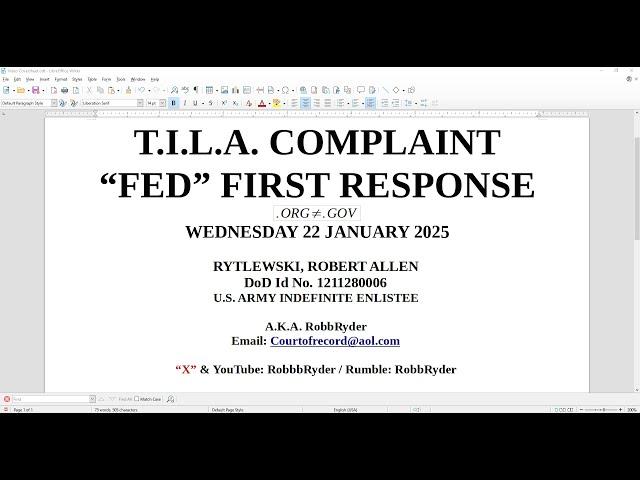 T. I. L. A.  COMPLAINT -- "FED" FIRST RESPONSE