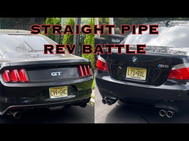 REV BATTLE ! - E60 V10 BMW M5 vs MUSTANG GT WHIPPLE SUPERCHARGED - No cats