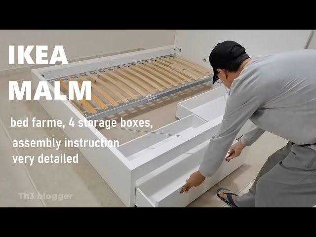 IKEA MALM bed frame, 4 storage boxes, assembly instructions very detailed