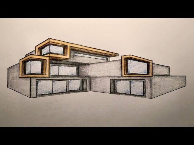 #017 - How to Draw a Modern House in 2-Point Perspective