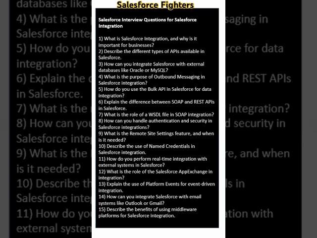 Salesforce Integration interview questions and answers ?#salesforcefighters #howtofindanewjob
