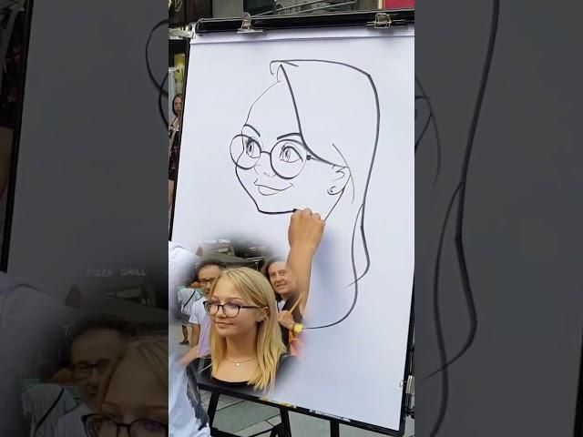 Drawing a Cartoon Portrait Live in the Street