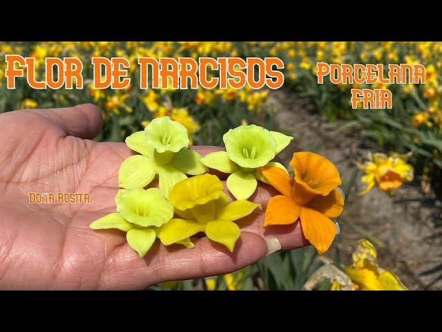 Como hacer flores en porcelana fria SIN MOLDES Narcisos    Manualidades faciles de hacer