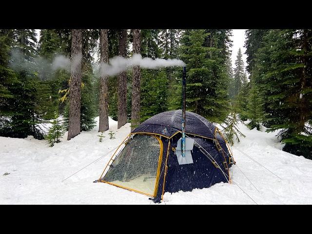 Hot Tent Winter Snow Camping | Snowfall and Special Guest