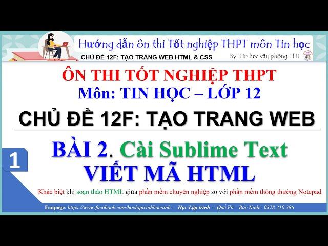 Ôn thi tốt nghiệp THPT môn Tin học - Tạo trang web b2: Cài đặt Sublime Text - Tin học lớp 12