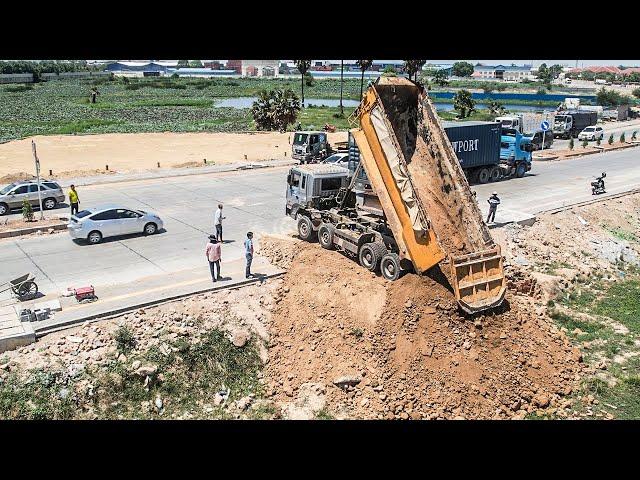 Excellent Technique New Project Skills Operator Dump Truck Moving Dirt Power Dozer Pushing