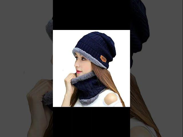 ADBUCKS Snow Proof Inside Fur Wool Unisex Beanie Cap with Neck Warmer Set #shorts