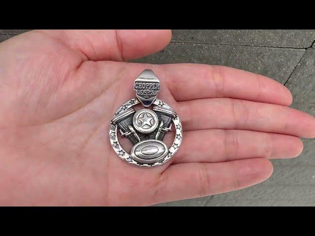 Harley Chopper Engine Sterling Silver Biker Pendant