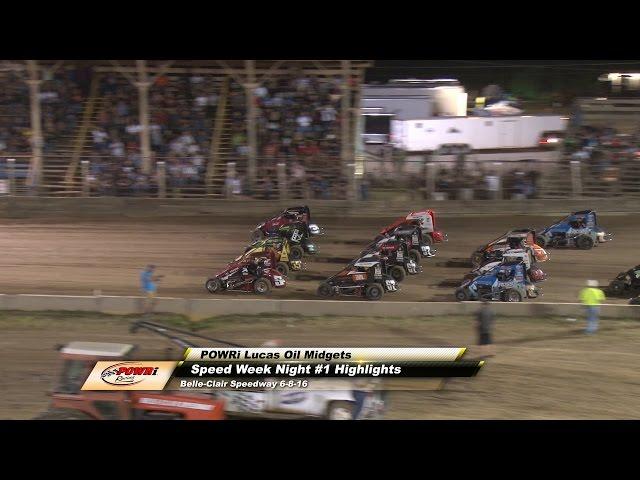 POWRi Lucas Oil Midgets A-Main Midget Highlights from Belle-Clair Speedway 6-8-16