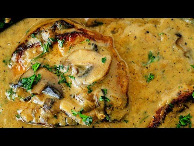 JUICY Smothered Pork Chops With CREAMY Mushroom Gravy ( ONE Pan | 30 Minutes!)