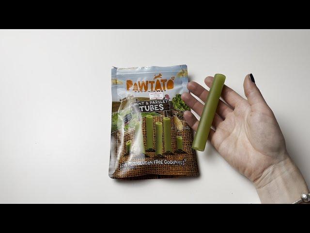 Vegan dog treats Pawtato Tubes Mint & Parsley 90g - Pawtato dog chews - www.pawtatochews.co.uk