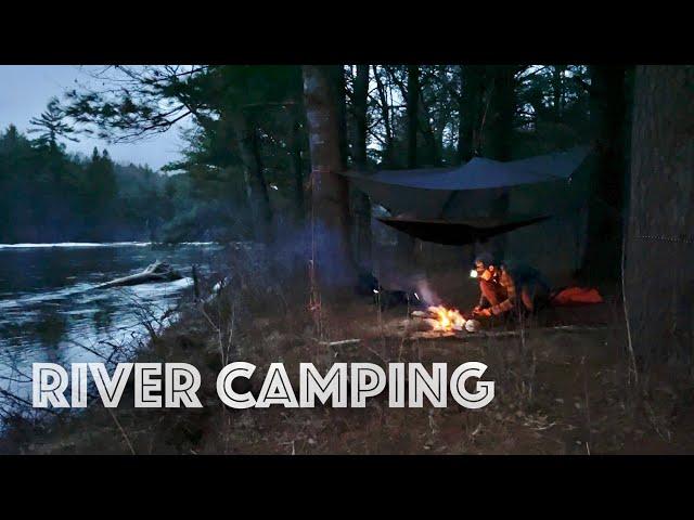 Solo Camping on a River Overnight in a Hammock with My Dog