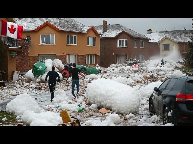 Chaotic scene in Canada! 5-inch hail devastated the city, severely damaging vehicles